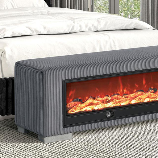 Elnath Bench w/ Visual Wood Log Fireplace Gray - California Furniture (Coachella, CA)