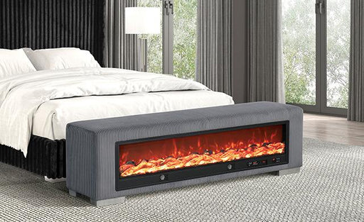 Elnath Bench w/ Visual Wood Log Fireplace Gray - California Furniture (Coachella, CA)