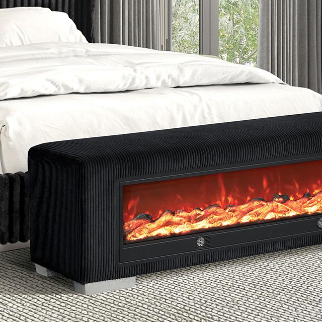 Elnath Bench w/ Visual Wood Log Fireplace Gray - California Furniture (Coachella, CA)