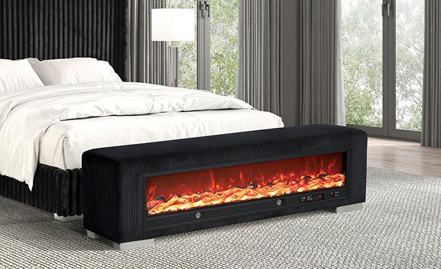 Elnath Bench w/ Visual Wood Log Fireplace Gray - California Furniture (Coachella, CA)