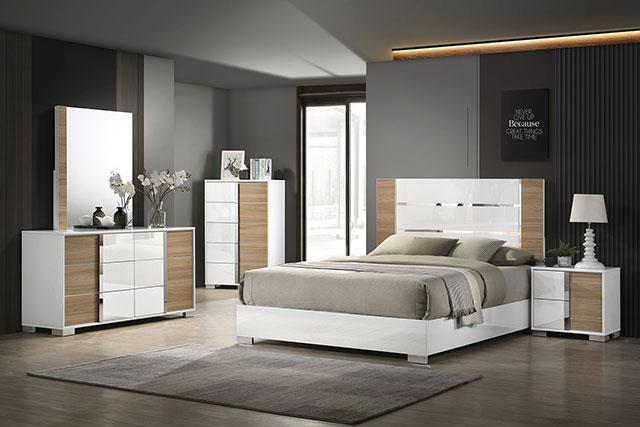 ERLANGEN Cal.King & E.King Bed, White/Natural - California Furniture (Coachella, CA)