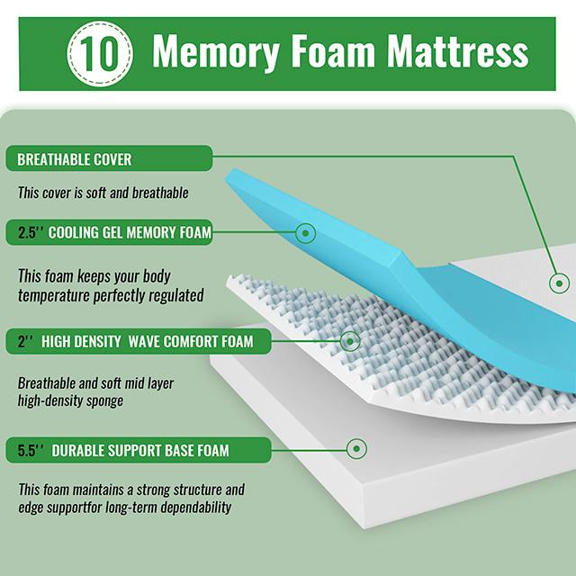 Coreopsis 10" Queen Memory Foam Wave Comfort - California Furniture (Coachella, CA)