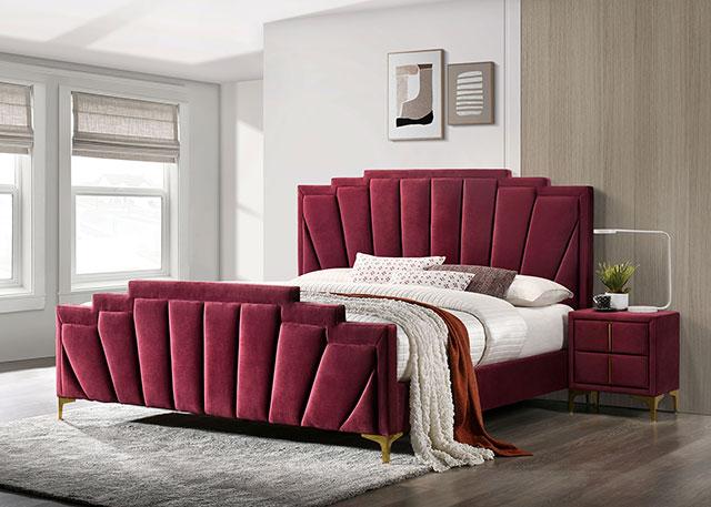 FLORIZEL Cal.King, E.King & Queen Bed, Black & Red - California Furniture (Coachella, CA)