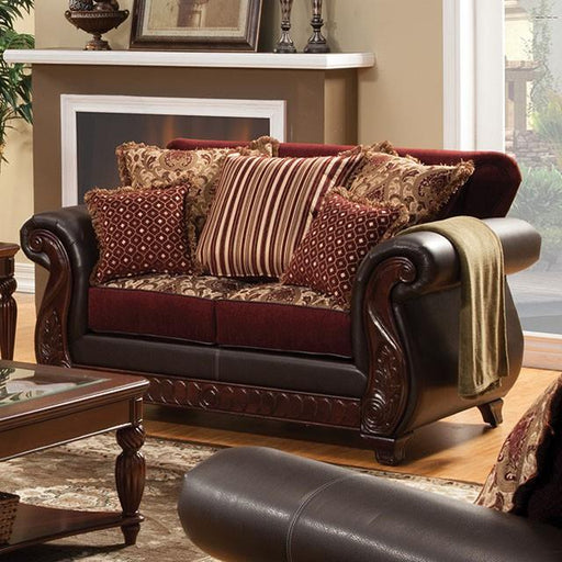 Franklin Burgundy/Espresso Love Seat, Burgundy - California Furniture (Coachella, CA)