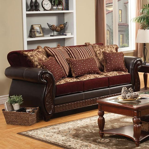 Franklin Burgundy/Espresso Sofa, Burgundy - California Furniture (Coachella, CA)