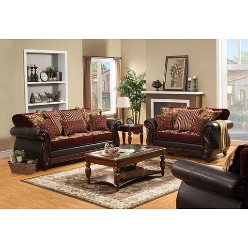 Franklin Burgundy/Espresso Sofa, Burgundy - California Furniture (Coachella, CA)