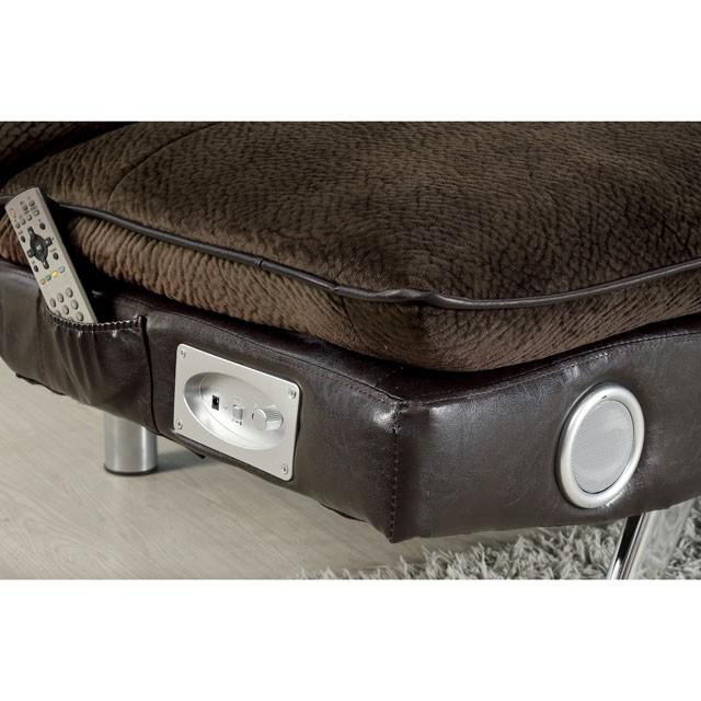 GALLAGHER Dark Brown/Chrome Futon Sofa w/ Bluetooth Speaker, Brown - California Furniture (Coachella, CA)