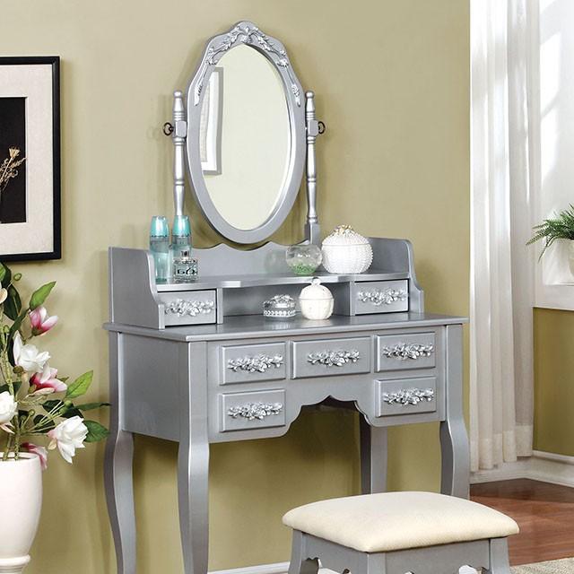 Harriet Silver Vanity w/ Stool - California Furniture (Coachella, CA)