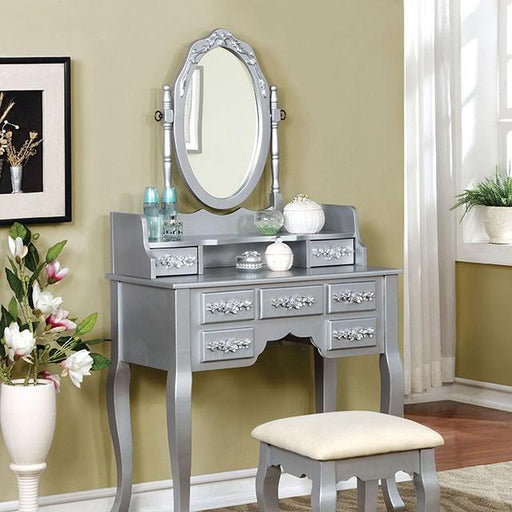 Harriet Silver Vanity w/ Stool - California Furniture (Coachella, CA)