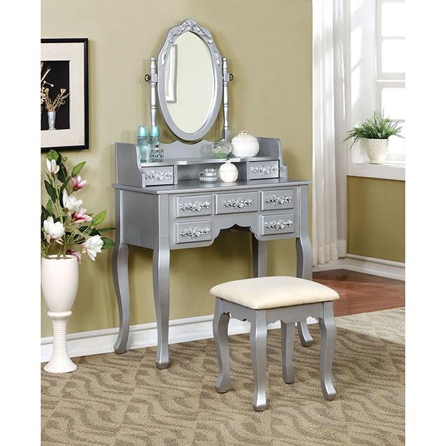 Harriet Silver Vanity w/ Stool - California Furniture (Coachella, CA)