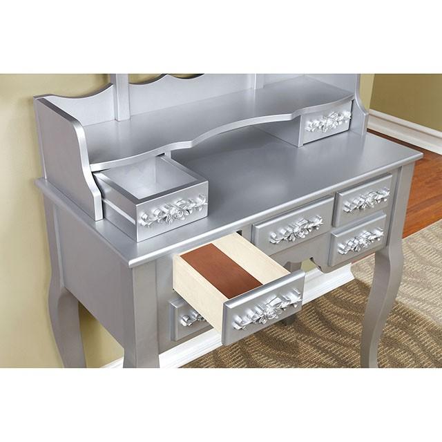 Harriet Silver Vanity w/ Stool - California Furniture (Coachella, CA)