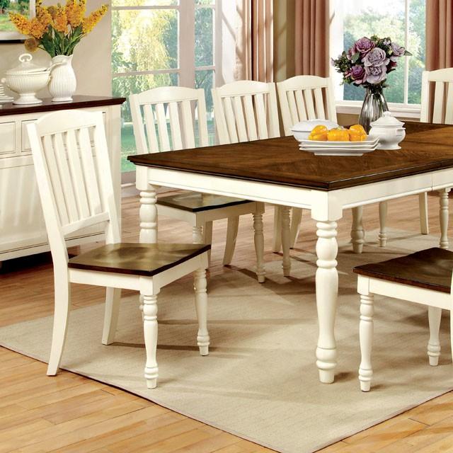 HARRISBURG Vintage White/Dark Oak Dining Table w/ 18" Butterfly Leaf - California Furniture (Coachella, CA)