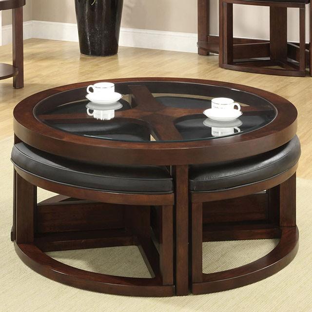 Crystal Cove II Dark Walnut Round Coffee Table w/ 4 Stools - California Furniture (Coachella, CA)