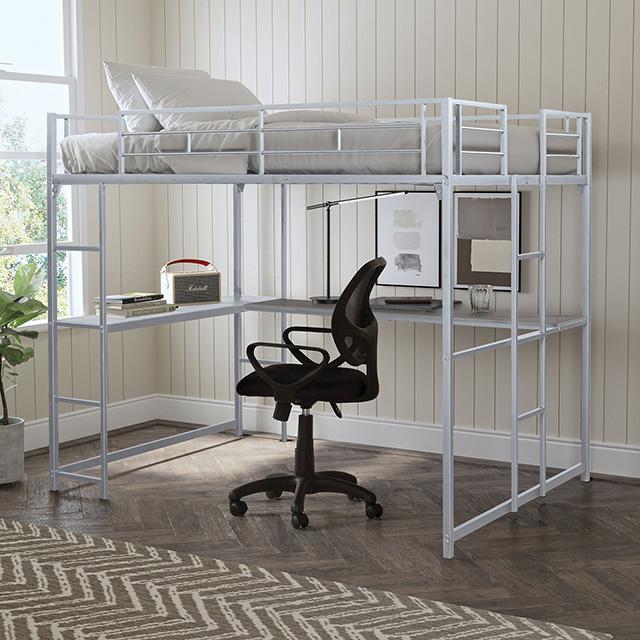 Cybill Full Loft Bed White, Silver, & Black - California Furniture (Coachella, CA)