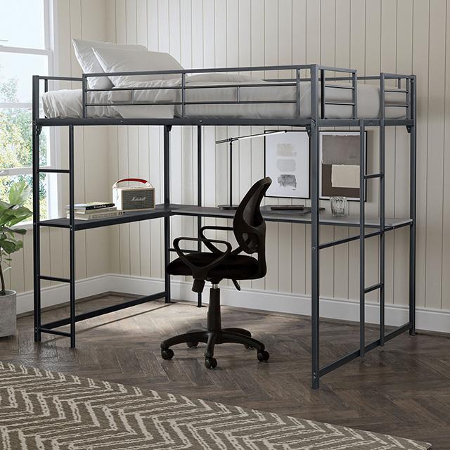 Cybill Full Loft Bed White, Silver, & Black - California Furniture (Coachella, CA)