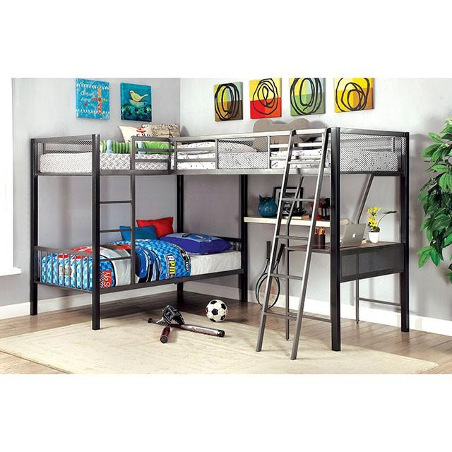 BALLARAT Silver Triple Twin Bunk Bed w/ Desk - California Furniture (Coachella, CA)