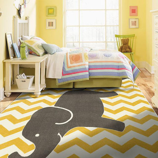 BARON 5' X 8', Area Rug, Elephant, Yellow/Gray - California Furniture (Coachella, CA)
