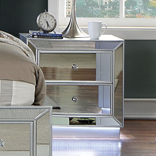 BELLADONNA Night Stand w/ LED & USB, Silver - California Furniture (Coachella, CA)