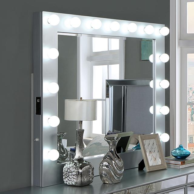 BELLADONNA Mirror w/ USB, Power, Light, Silver - California Furniture (Coachella, CA)