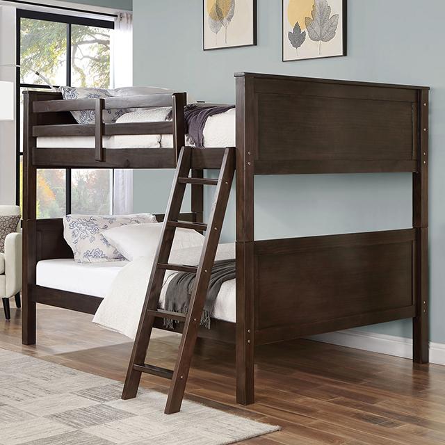 STAMOS Full/Full, Twin/Full, & Twin/twin Bunk Bed, Walnut - California Furniture (Coachella, CA)