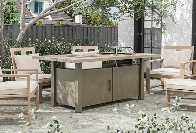 Bordeaux Dining Table w/ Fire Pit & Cooler - California Furniture (Coachella, CA)