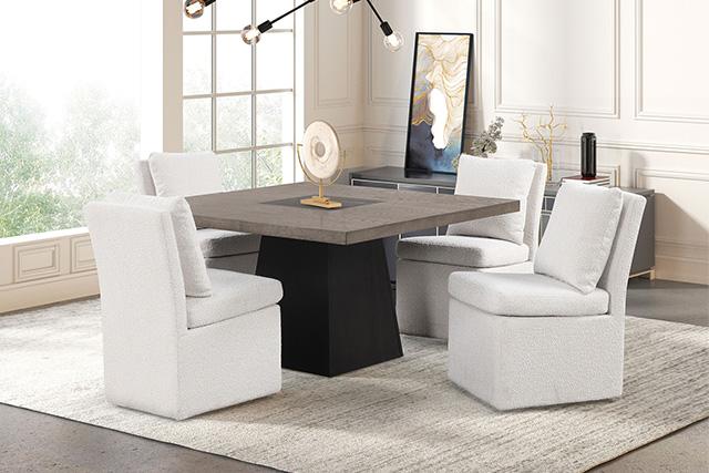 Broager 5 Pc Dining Table Set (White Caster Chairs) Walnut - California Furniture (Coachella, CA)