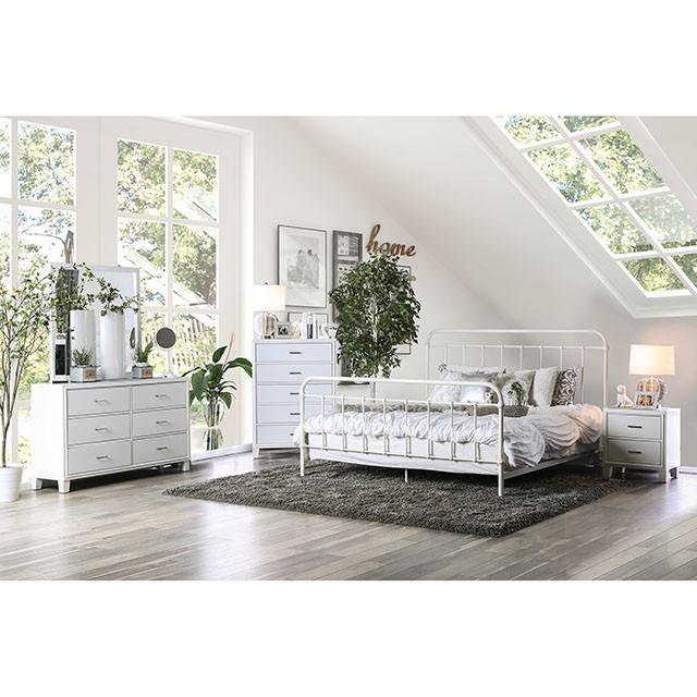 IRIA Vintage White Cal.King, E.King, & Full Bed - California Furniture (Coachella, CA)