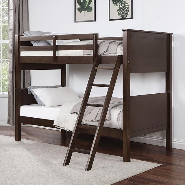 STAMOS Full/Full, Twin/Full, & Twin/twin Bunk Bed, Walnut - California Furniture (Coachella, CA)