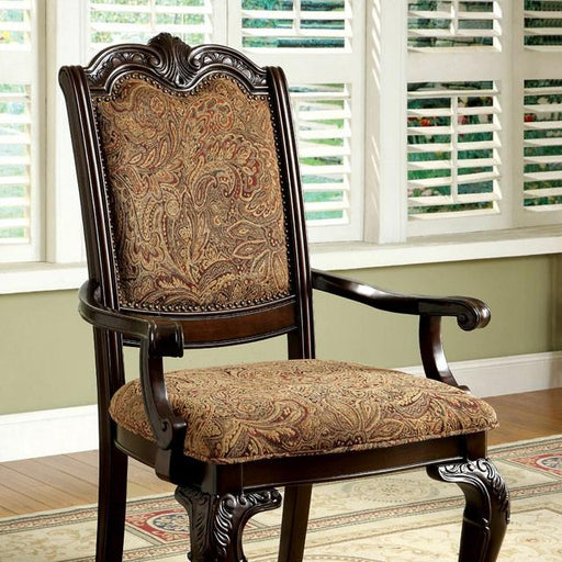 BELLAGIO Brown Cherry/Pattern Fabric Arm Chair (2/CTN) - California Furniture (Coachella, CA)