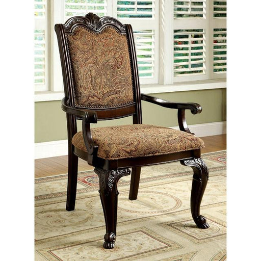 BELLAGIO Brown Cherry/Pattern Fabric Arm Chair (2/CTN) - California Furniture (Coachella, CA)