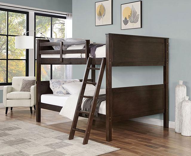STAMOS Full/Full, Twin/Full, & Twin/twin Bunk Bed, Walnut - California Furniture (Coachella, CA)