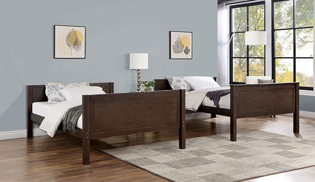 STAMOS Full/Full, Twin/Full, & Twin/twin Bunk Bed, Walnut - California Furniture (Coachella, CA)