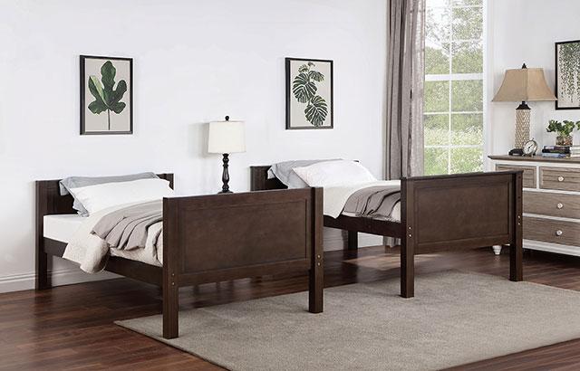 STAMOS Full/Full, Twin/Full, & Twin/twin Bunk Bed, Walnut - California Furniture (Coachella, CA)