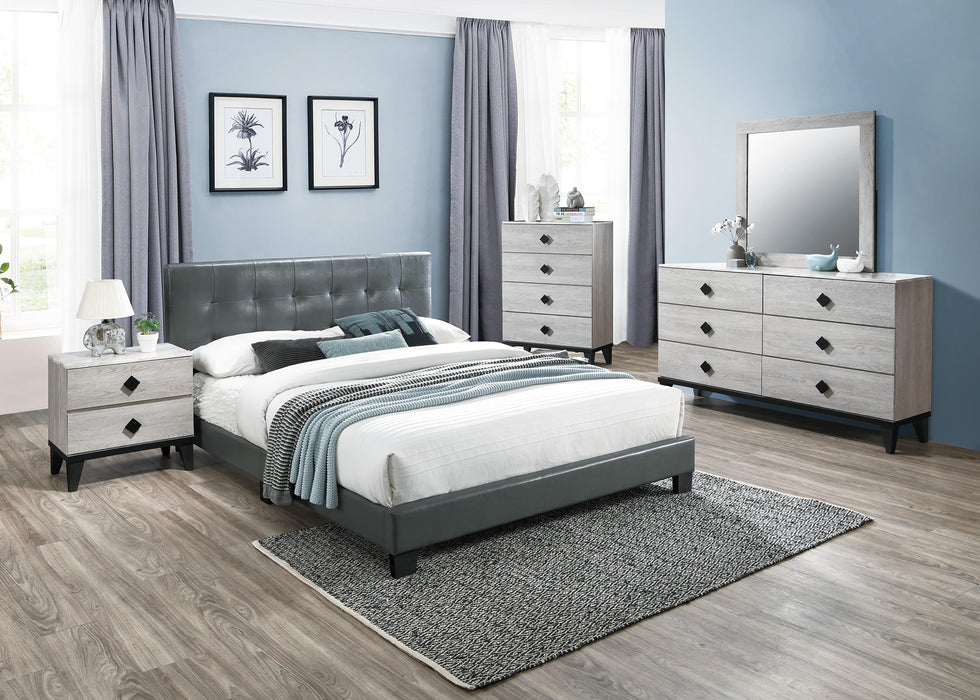 Chyuan Queen Bed/Grey Pu in Grey / Black - California Furniture (Coachella, CA)