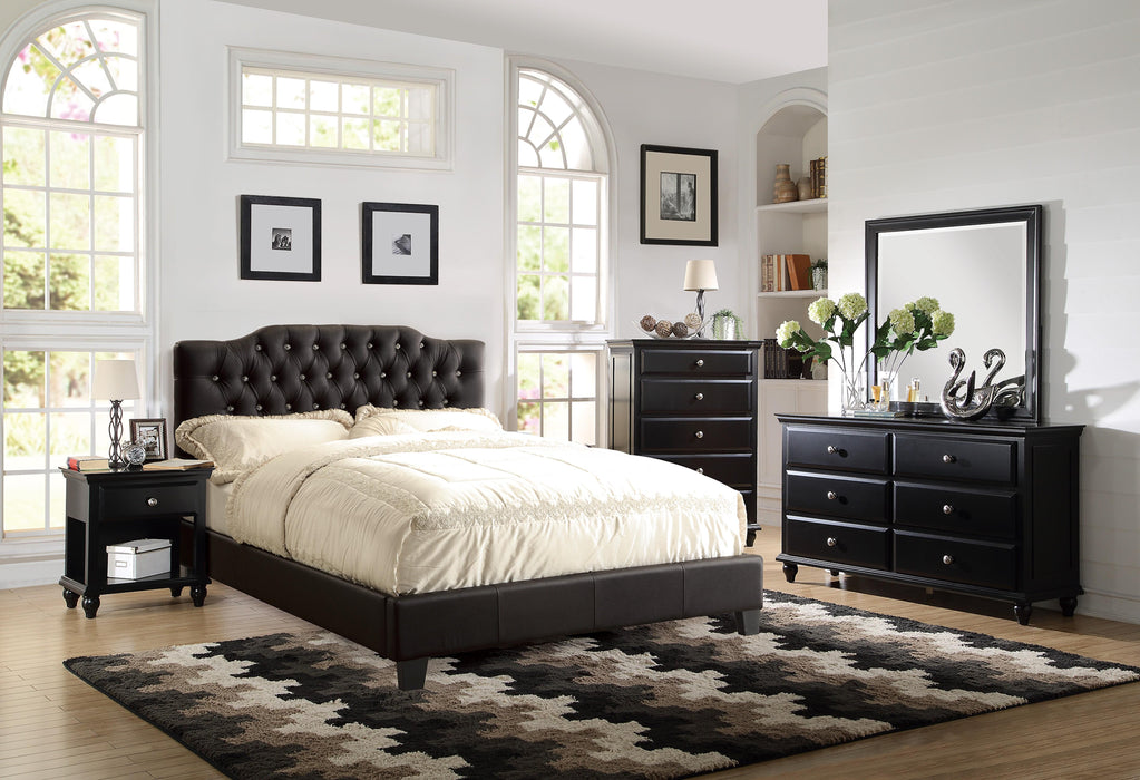 Chyuan Queen Bed/Black Pu, Headboard 47"H/Footboard 15.5"H in Black / Espresso - California Furniture (Coachella, CA)