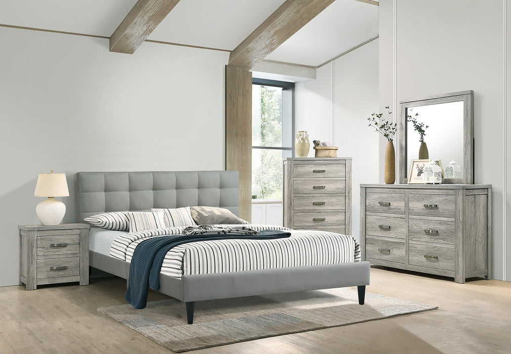 Chyuan Queen Bed/Grey Fabric in Light Grey/Espresso - California Furniture (Coachella, CA)