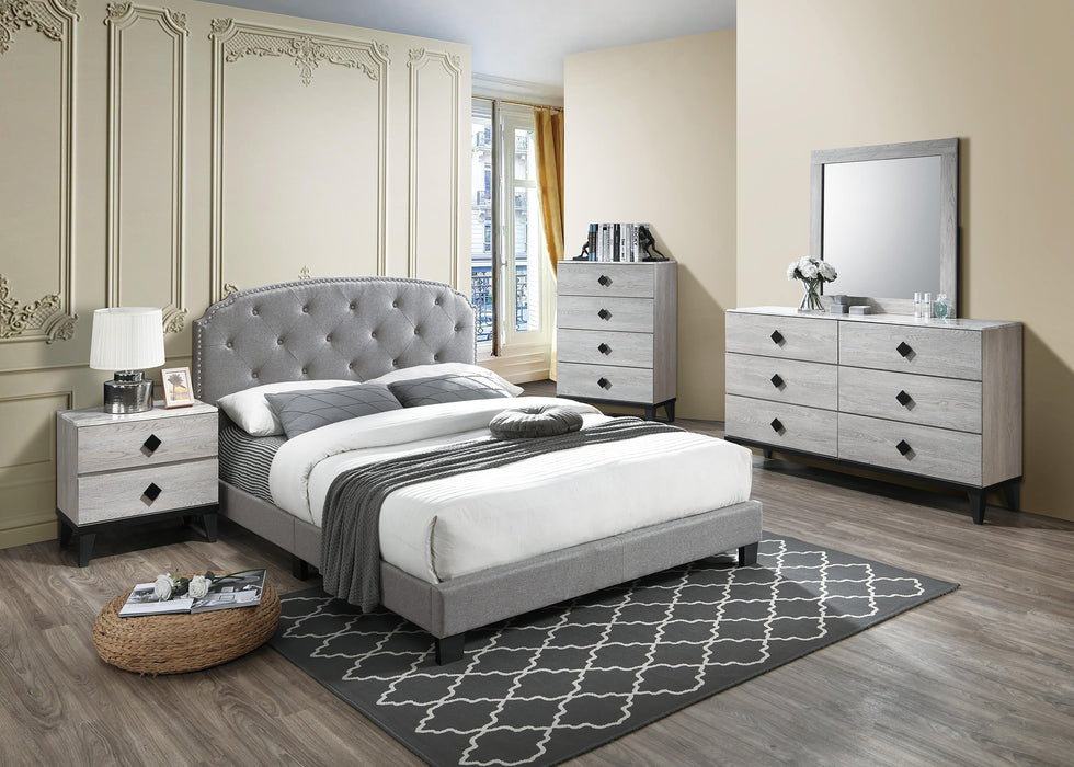 Chyuan Queen Bed/Light Grey Burplap in Light Grey / Black - California Furniture (Coachella, CA)