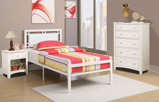 Hsmart Twin Bed In White Pu Headboard White Metal Frame in White - California Furniture (Coachella, CA)