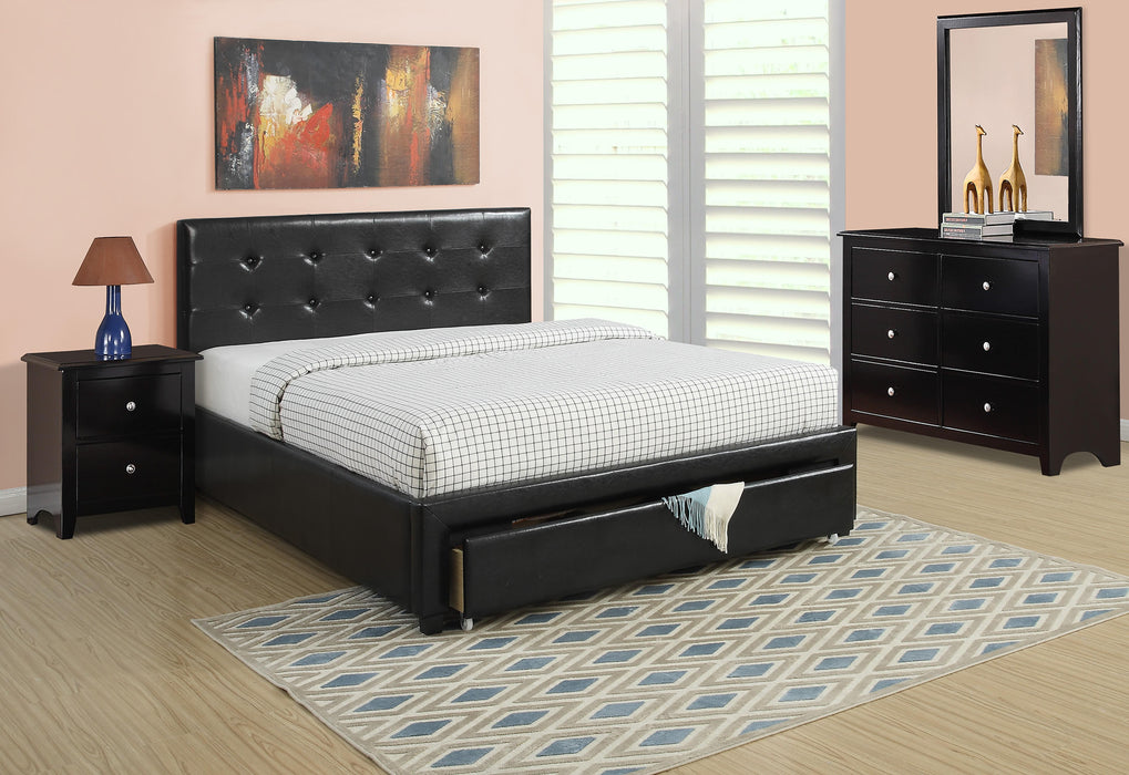 Liihcc Queen Bed W/Drawer-Black Pu in Black / Black - California Furniture (Coachella, CA)
