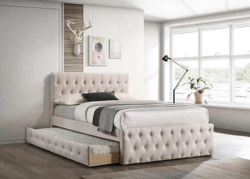 Liihcc Twin Bed W/Trundle-Light Brown Burlap in Light Brown / Na - California Furniture (Coachella, CA)