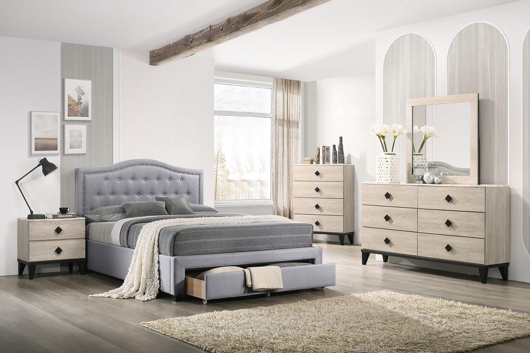 Liihcc Twin Bed W/Drawer-Light Grey Burlap in Light Grey / Black - California Furniture (Coachella, CA)