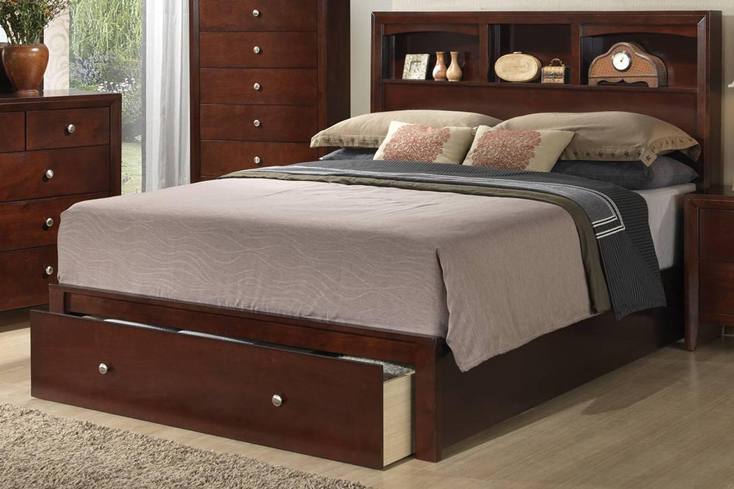 Liihfd Queen Bed W. Storage Headboard/Footboard in Brown Cherry - California Furniture (Coachella, CA)