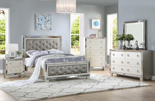 Mcraft E. King Bed W/Stainless Panel/Silver in Silver - California Furniture (Coachella, CA)