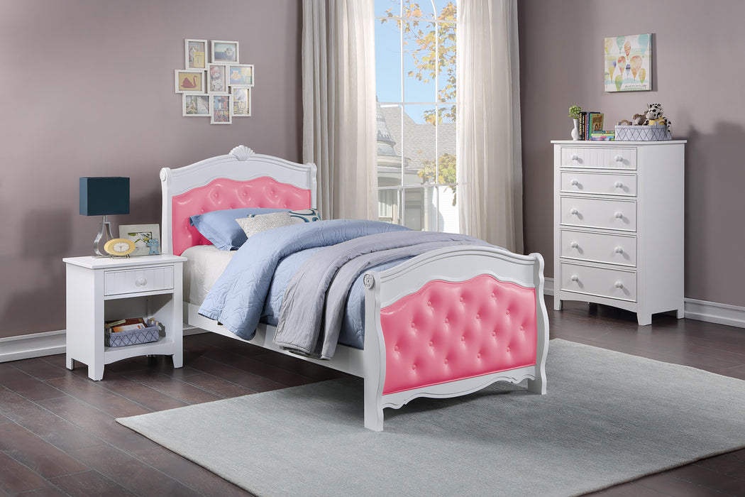 Mcraft Twin Bed-White/Pink Pu in White - California Furniture (Coachella, CA)