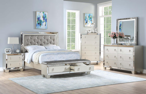 Mcraft Queen Bed W/Storage Bench/Stainless Panel/Silver in Silver - California Furniture (Coachella, CA)