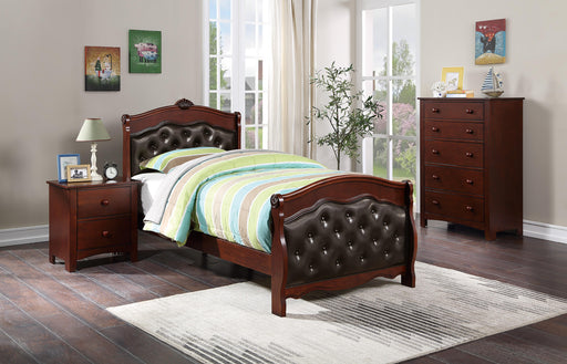 Mcraft Twin Bed-Dark Cherry/Espresso Pu in Cherry - California Furniture (Coachella, CA)