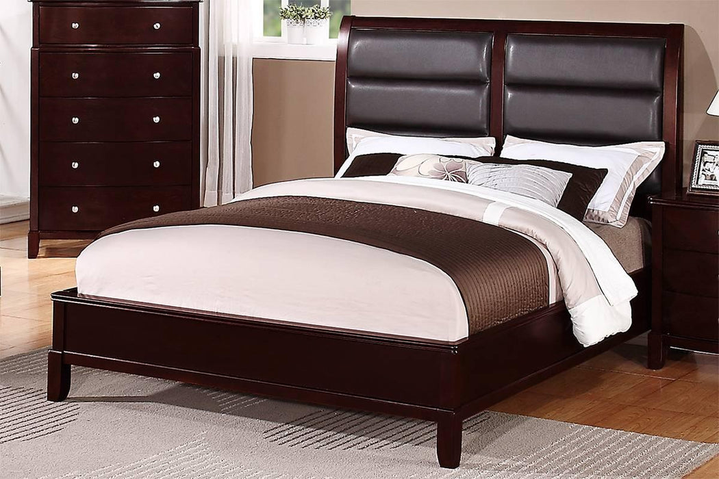 Vfvnco Queen. W. Boxed Faux Leather Headboard in Dark Cherry - California Furniture (Coachella, CA)