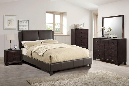 Vphong E. King Bed/Brown Pu, Headboard 46"H/Footboard 15.5"H in Brown / Espresso - California Furniture (Coachella, CA)