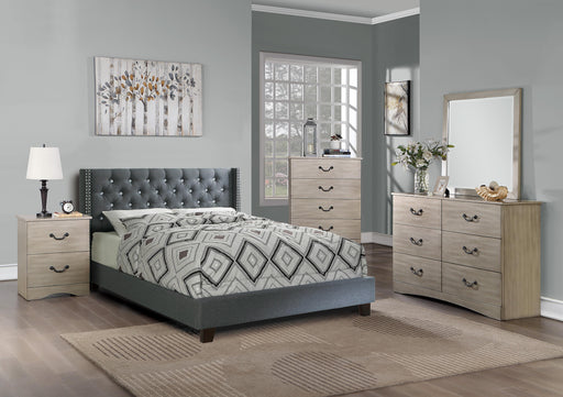 Vphong Full Bed/Nailhead Trim/Fabric-Blue Grey in Blue Grey / Espresso - California Furniture (Coachella, CA)