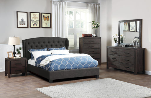 Vphong Queen Bed/Charcoal Fabric in Charcoal / Espresso - California Furniture (Coachella, CA)